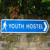 blue youth hostel sign
