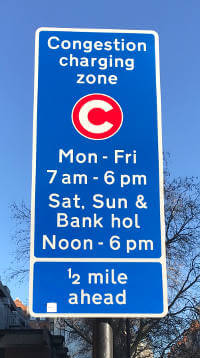 Road sign when you approach the congestion charge zone